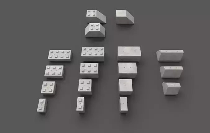 Modular concrete building blocks Low-poly 3D model