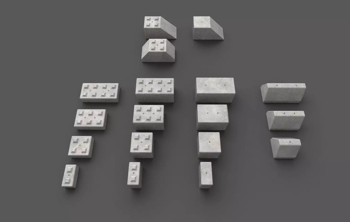 Modular concrete building blocks Low-poly 3D model_0