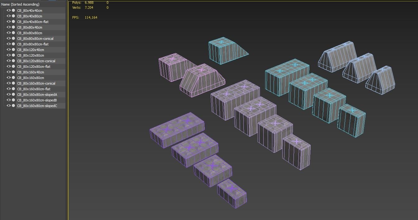 Modular concrete building blocks Low-poly 3D model_17