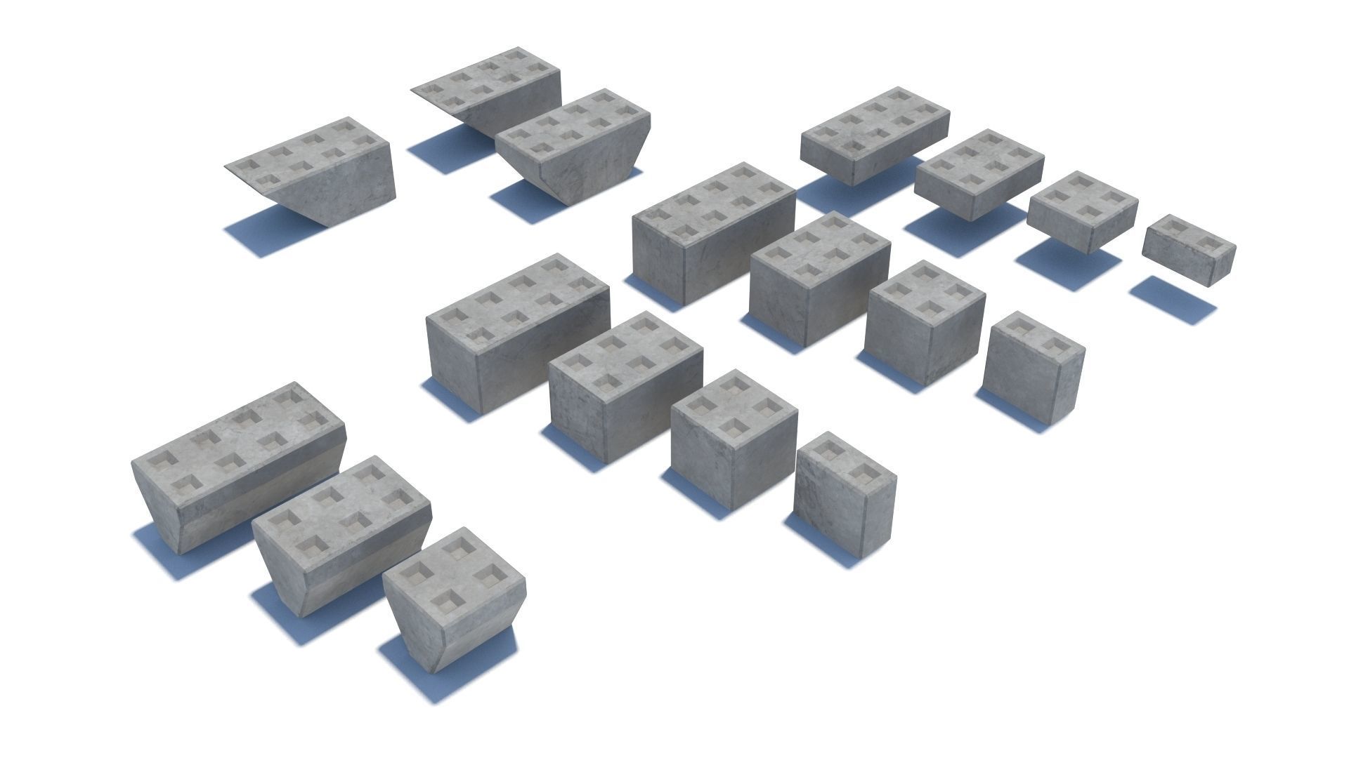 Modular concrete building blocks Low-poly 3D model_7