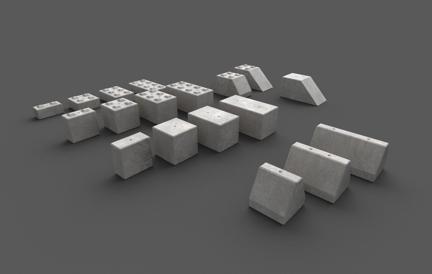 Modular concrete building blocks Low-poly 3D model_9