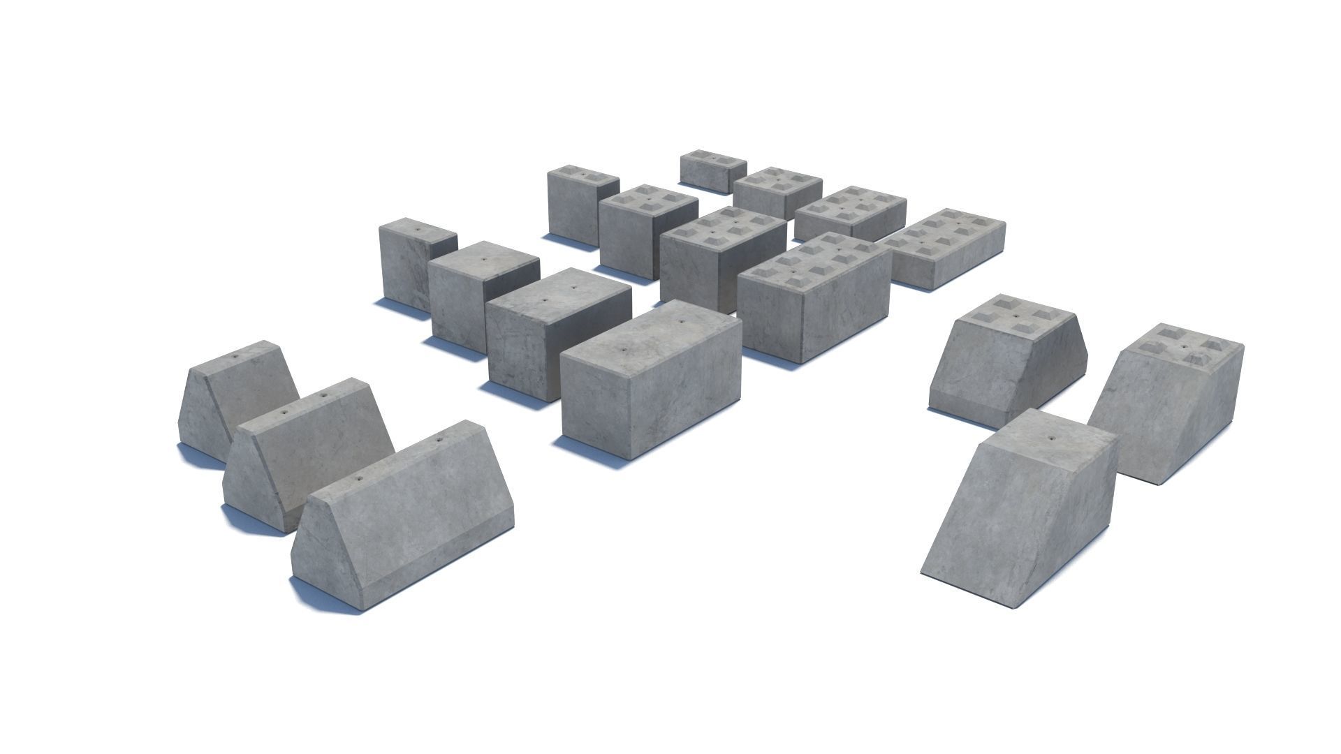 Modular concrete building blocks Low-poly 3D model_6