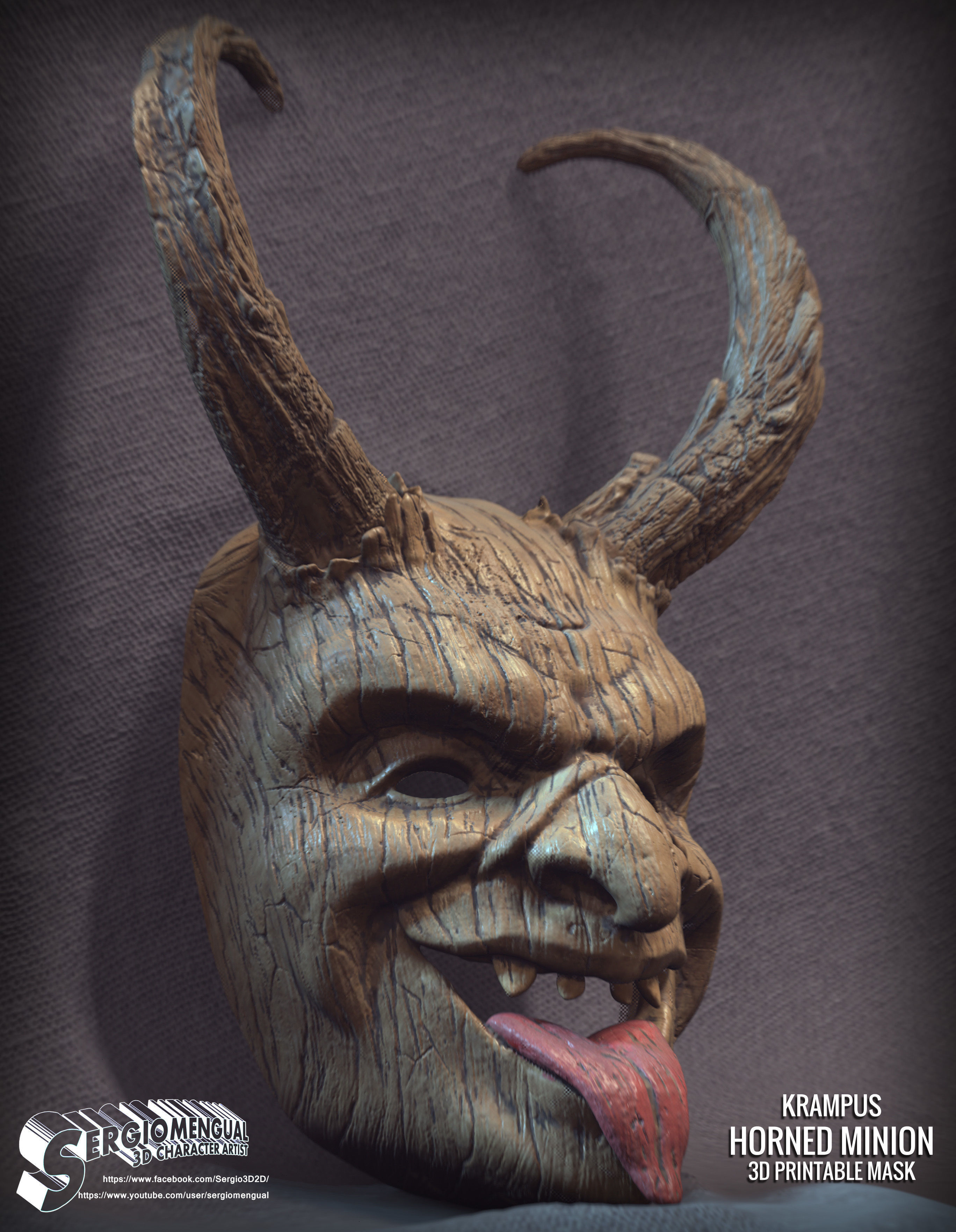 Krampus Horned Minion 3D printable mask 3D print model_5
