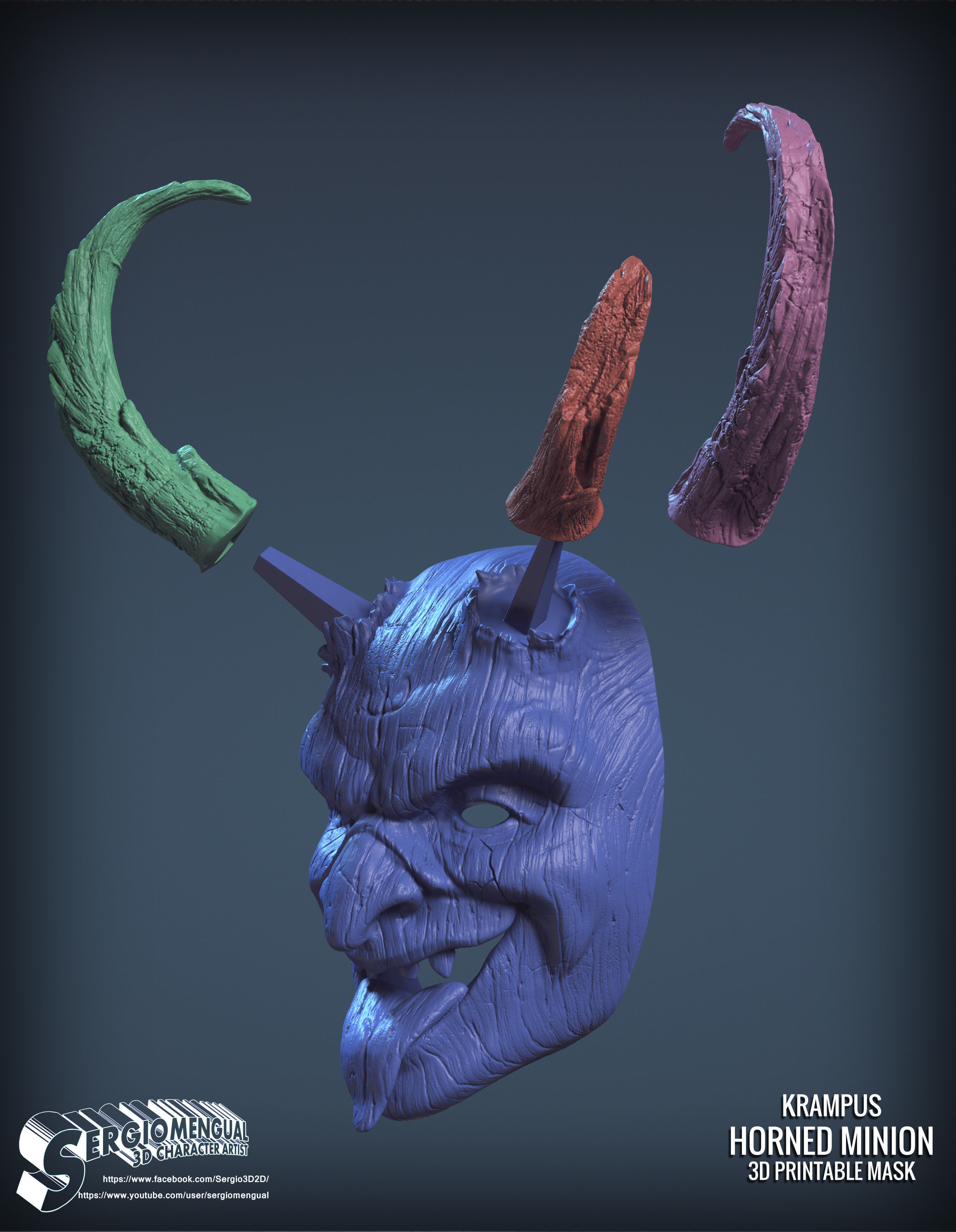 Krampus Horned Minion 3D printable mask 3D print model_3