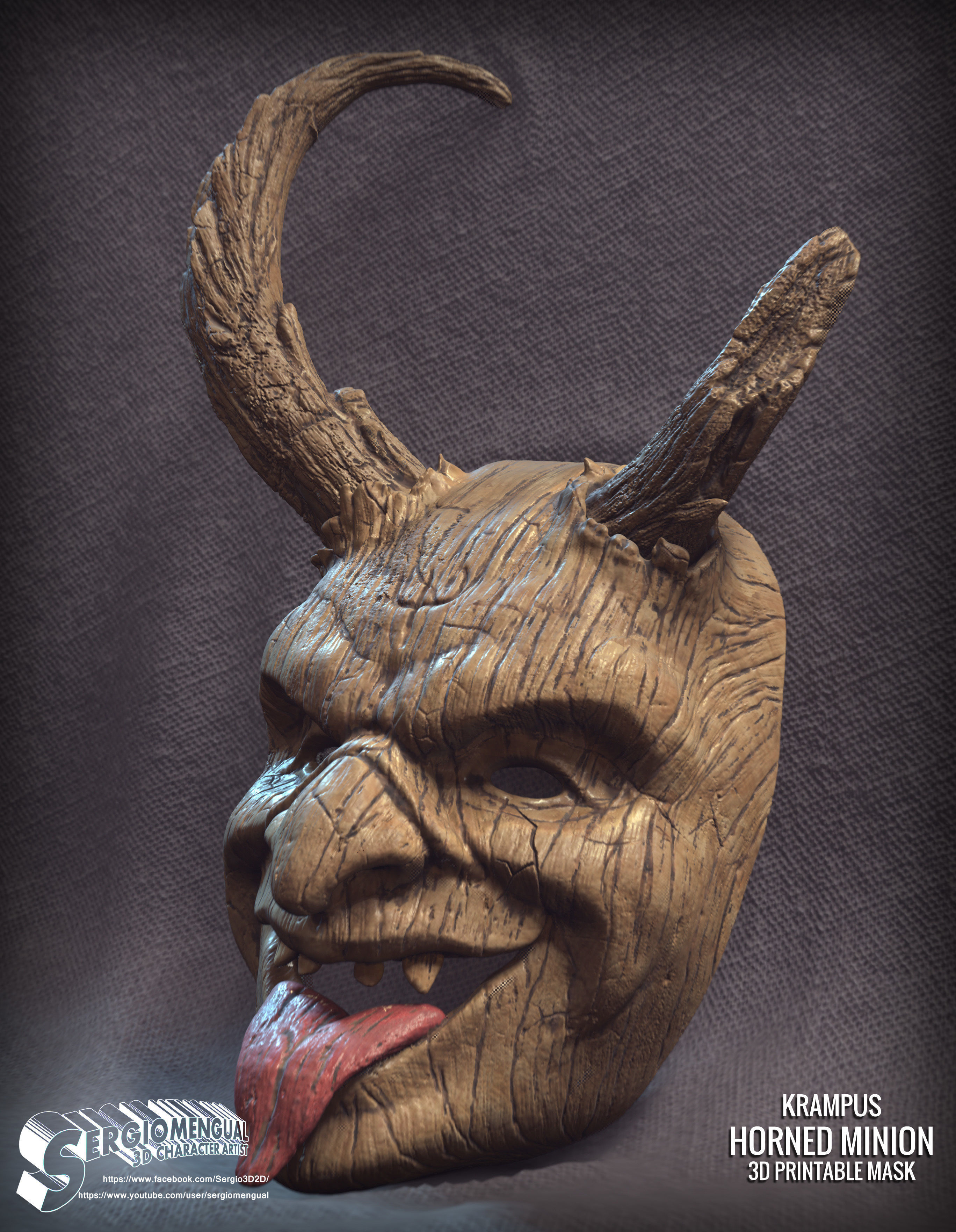 Krampus Horned Minion 3D printable mask 3D print model_6
