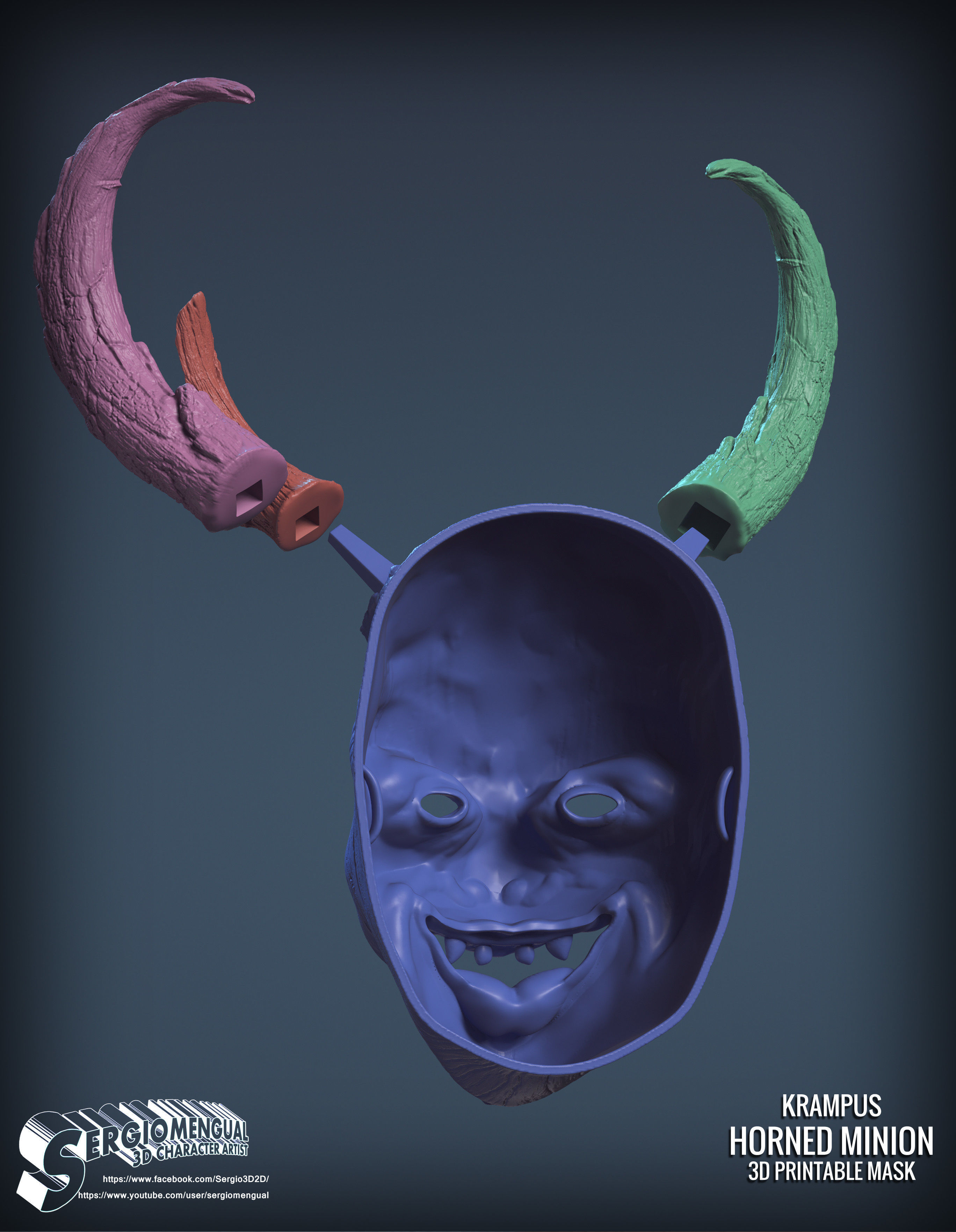 Krampus Horned Minion 3D printable mask 3D print model_8