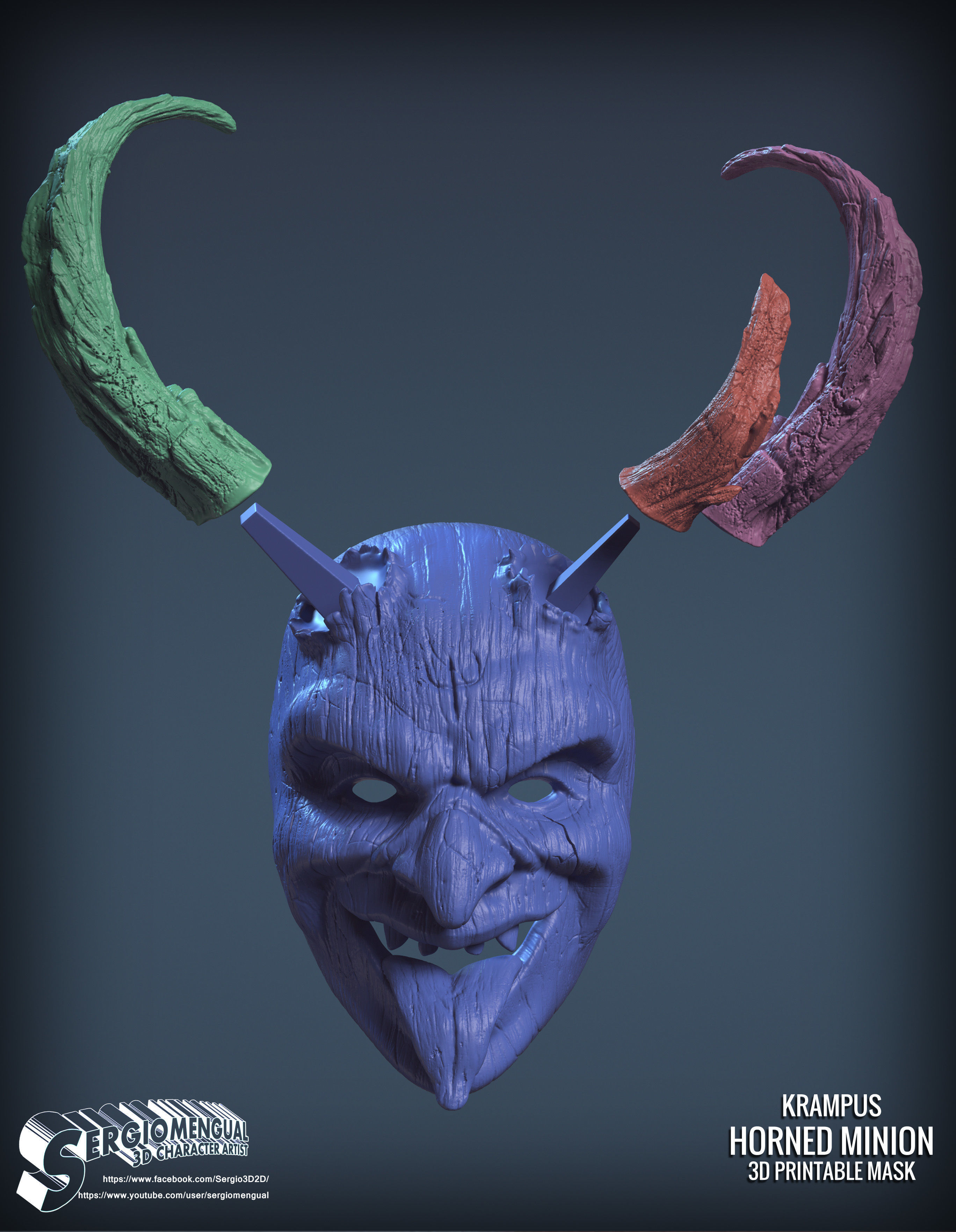Krampus Horned Minion 3D printable mask 3D print model_9
