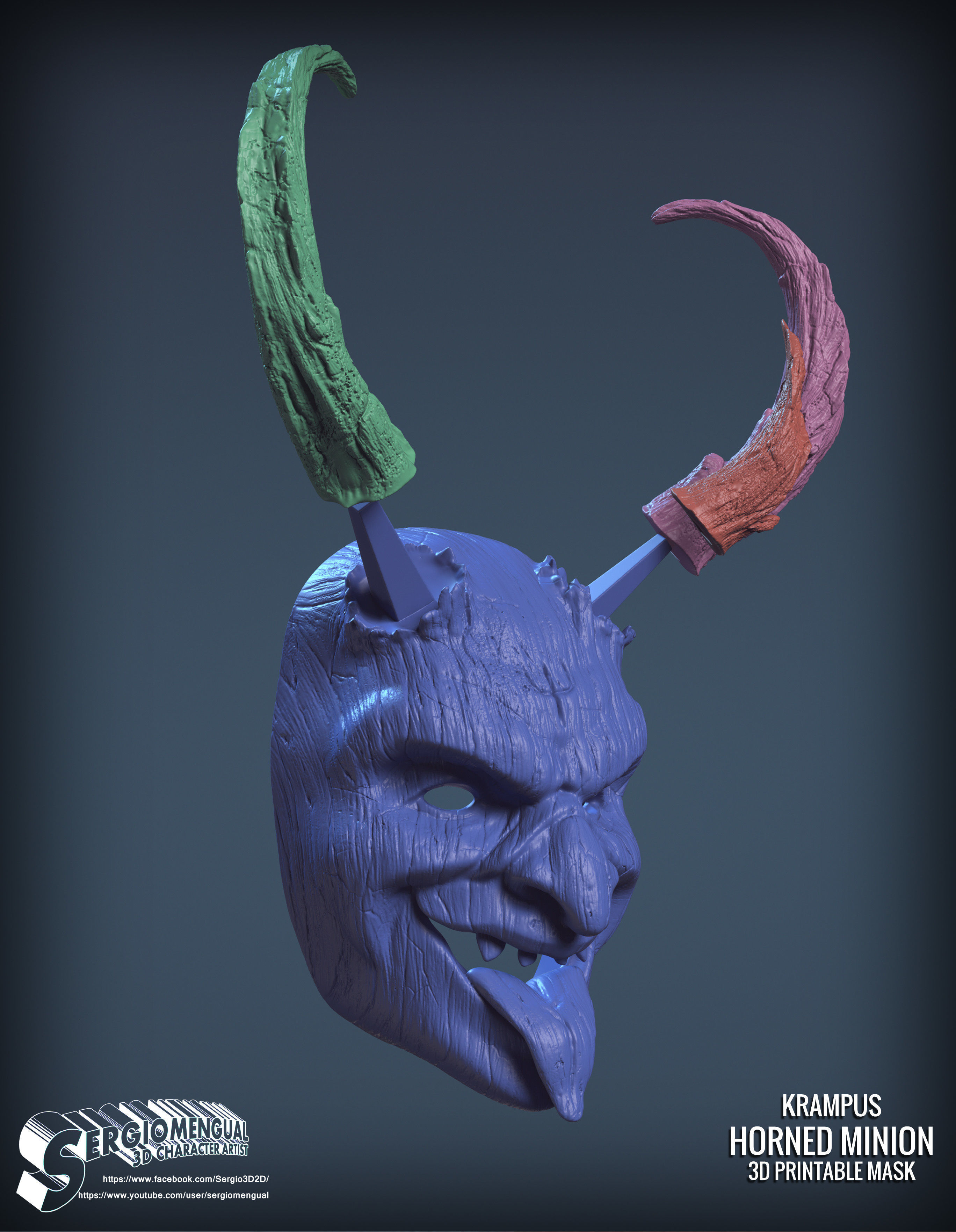 Krampus Horned Minion 3D printable mask 3D print model_7