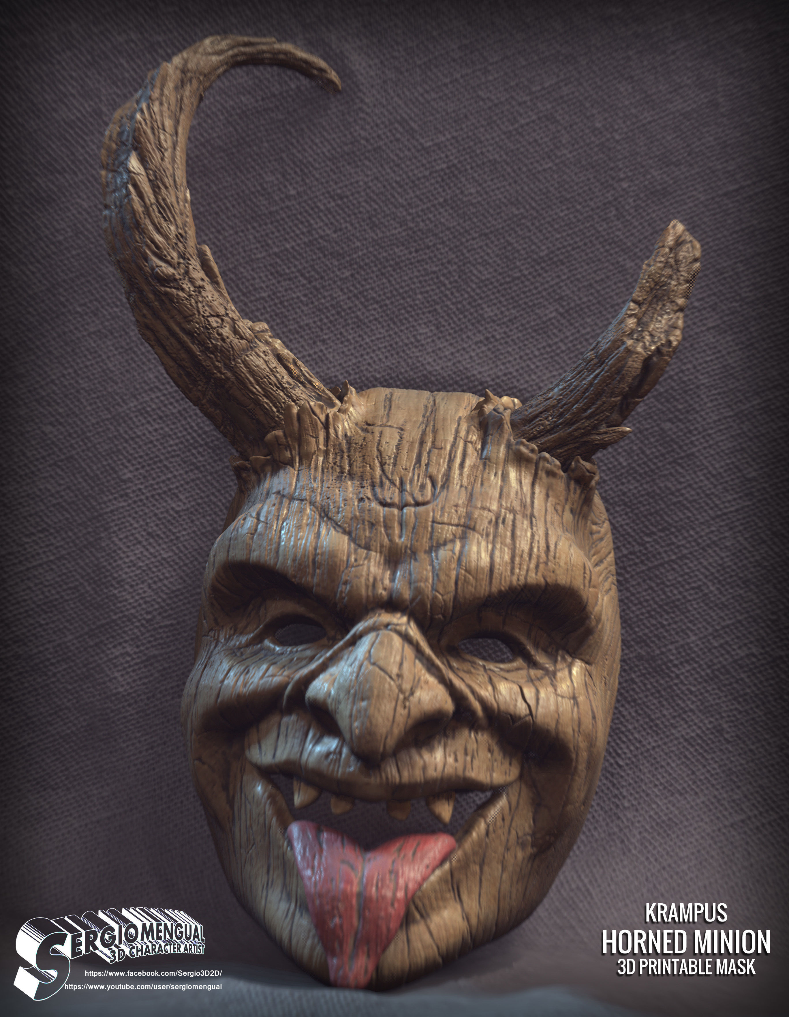 Krampus Horned Minion 3D printable mask 3D print model_4