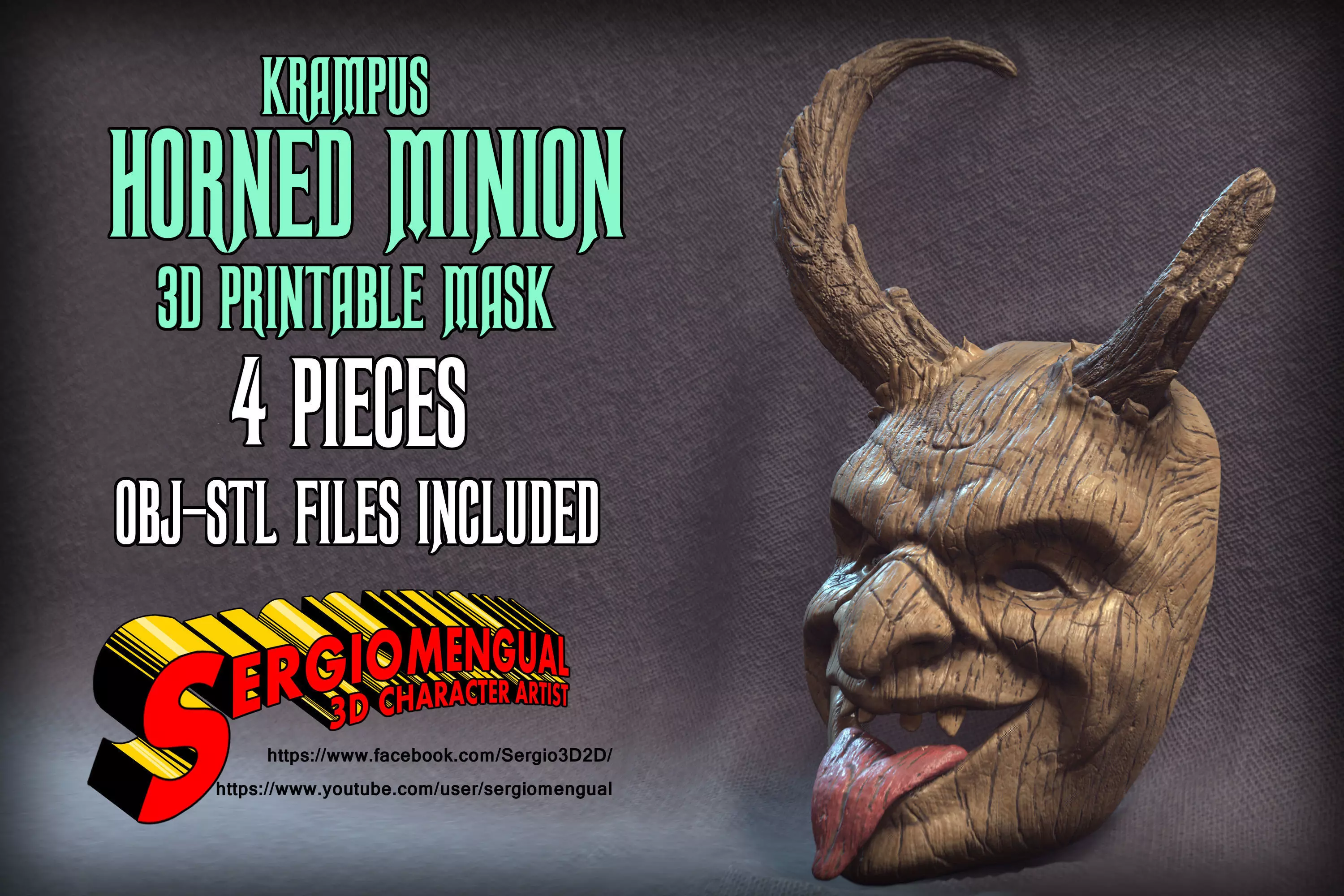 Krampus Horned Minion 3D printable mask 3D print model_0