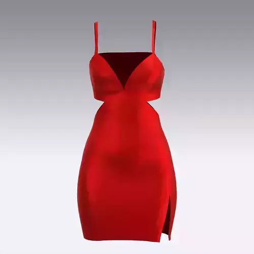 Little red silk satin fabric dress 