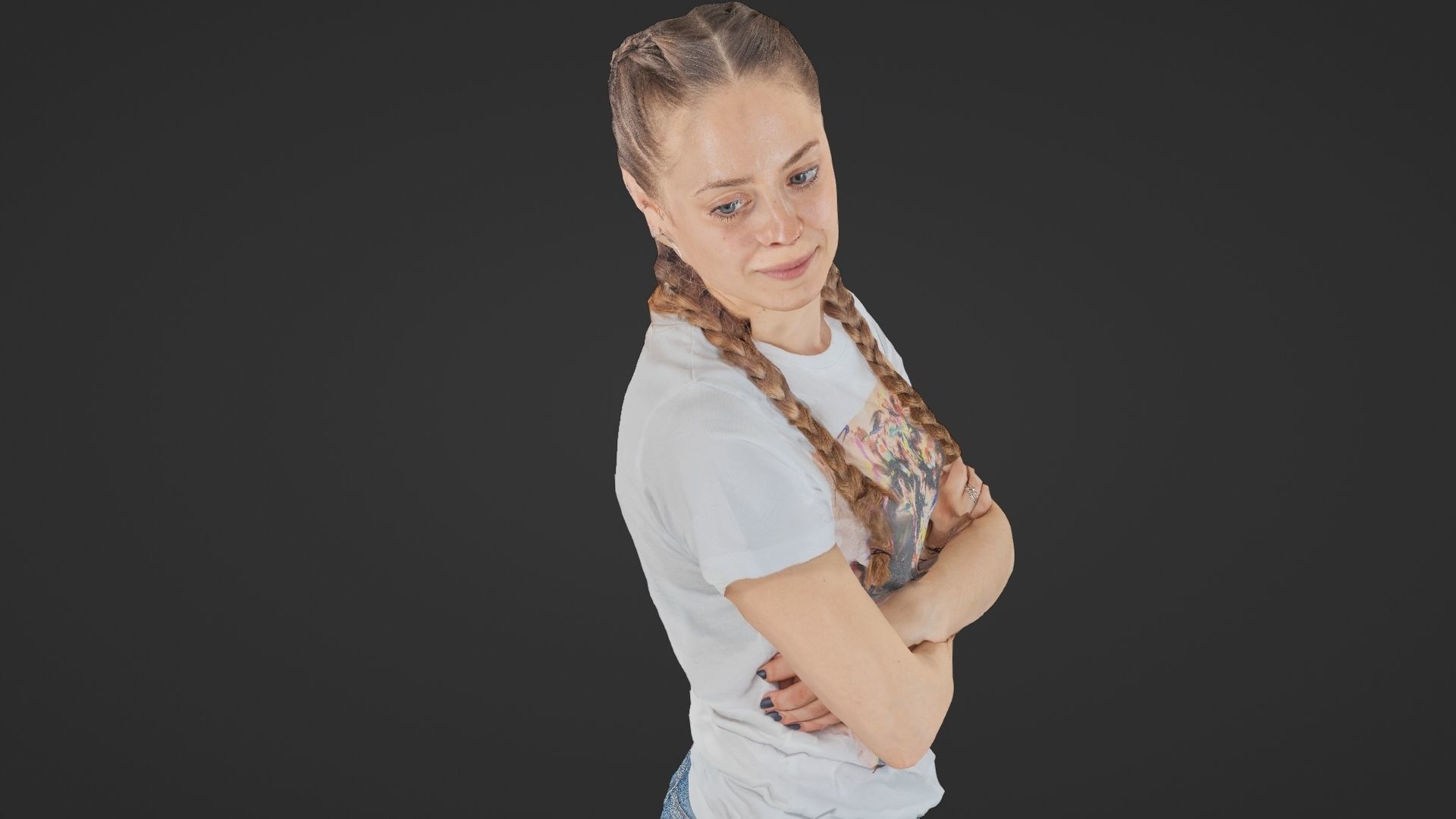 Woman standing crossed arms - posed 3D photo scan Low-poly 3D model_1