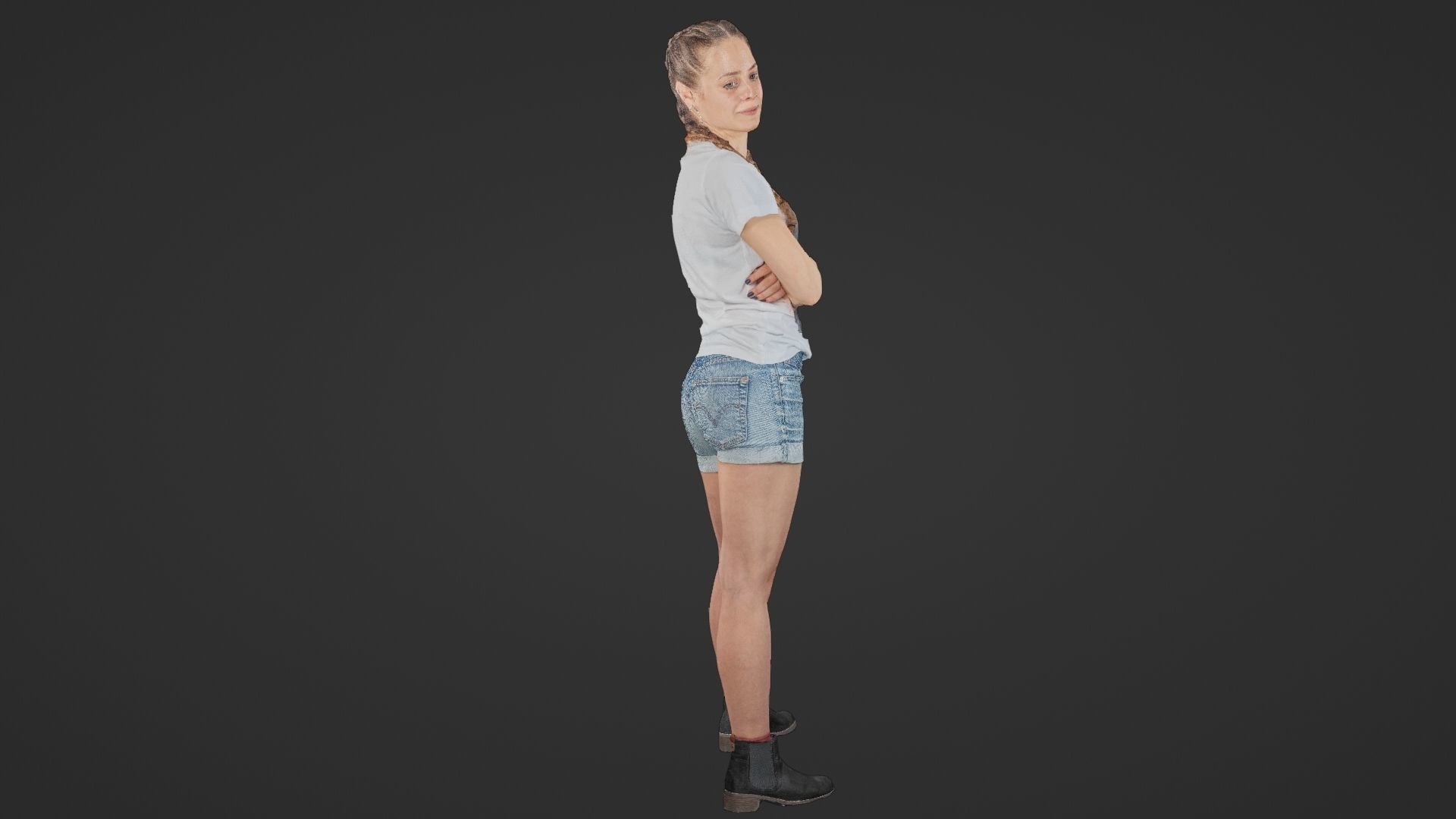 Woman standing crossed arms - posed 3D photo scan Low-poly 3D model_6