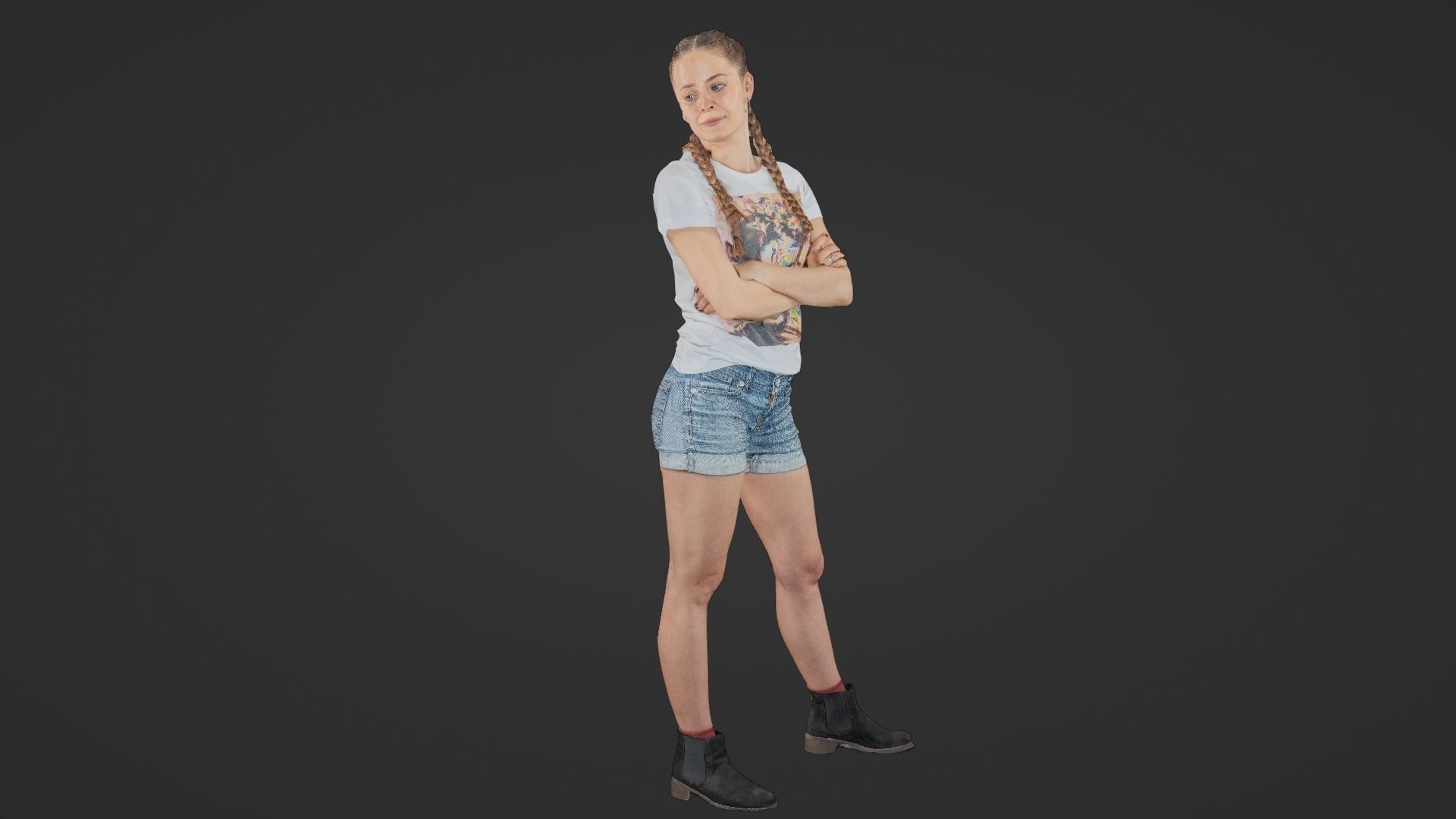 Woman standing crossed arms - posed 3D photo scan Low-poly 3D model_3
