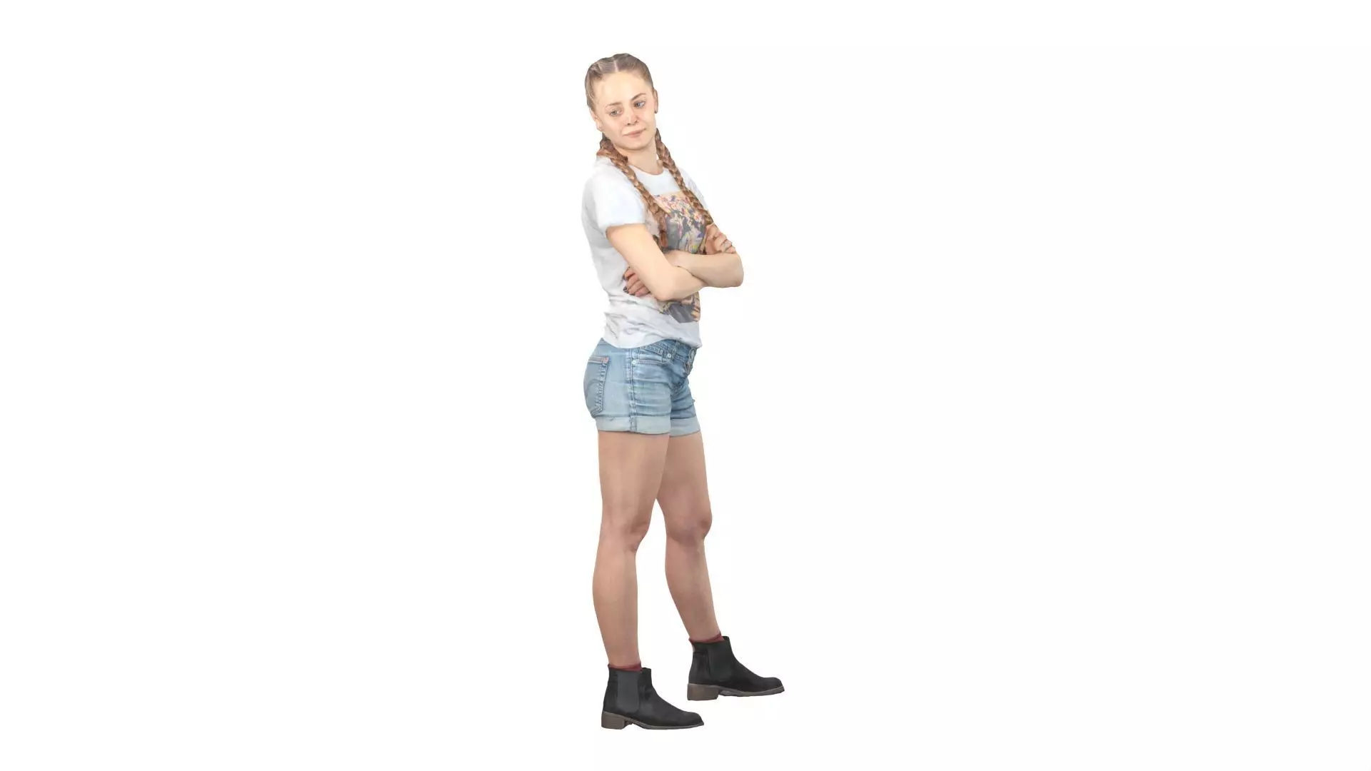 Woman standing crossed arms - posed 3D photo scan Low-poly 3D model_0