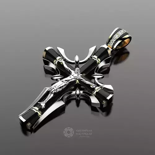 Russian Orthodox cross with diamonds and enamel