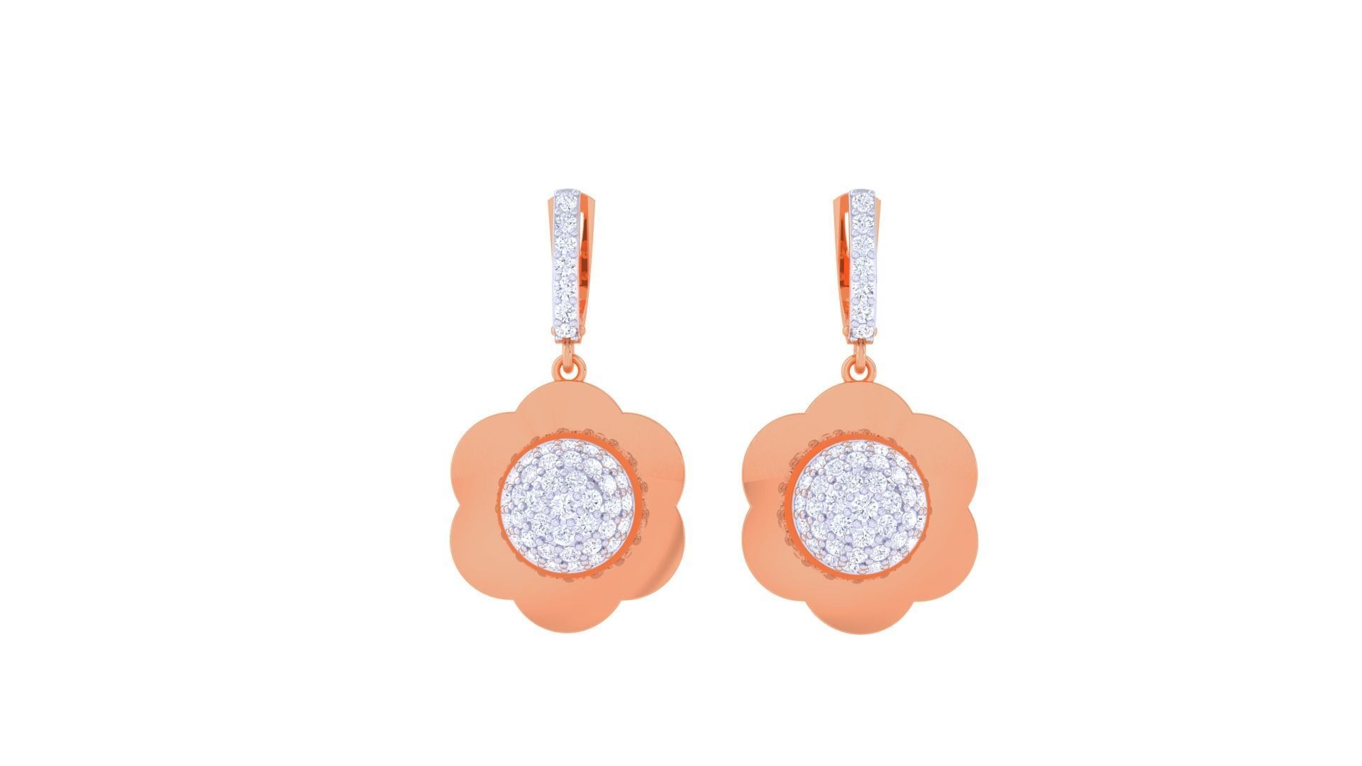 Flower Women Drop Earrings 3dm stl 3mf obj glb gltf render 3D print model_6