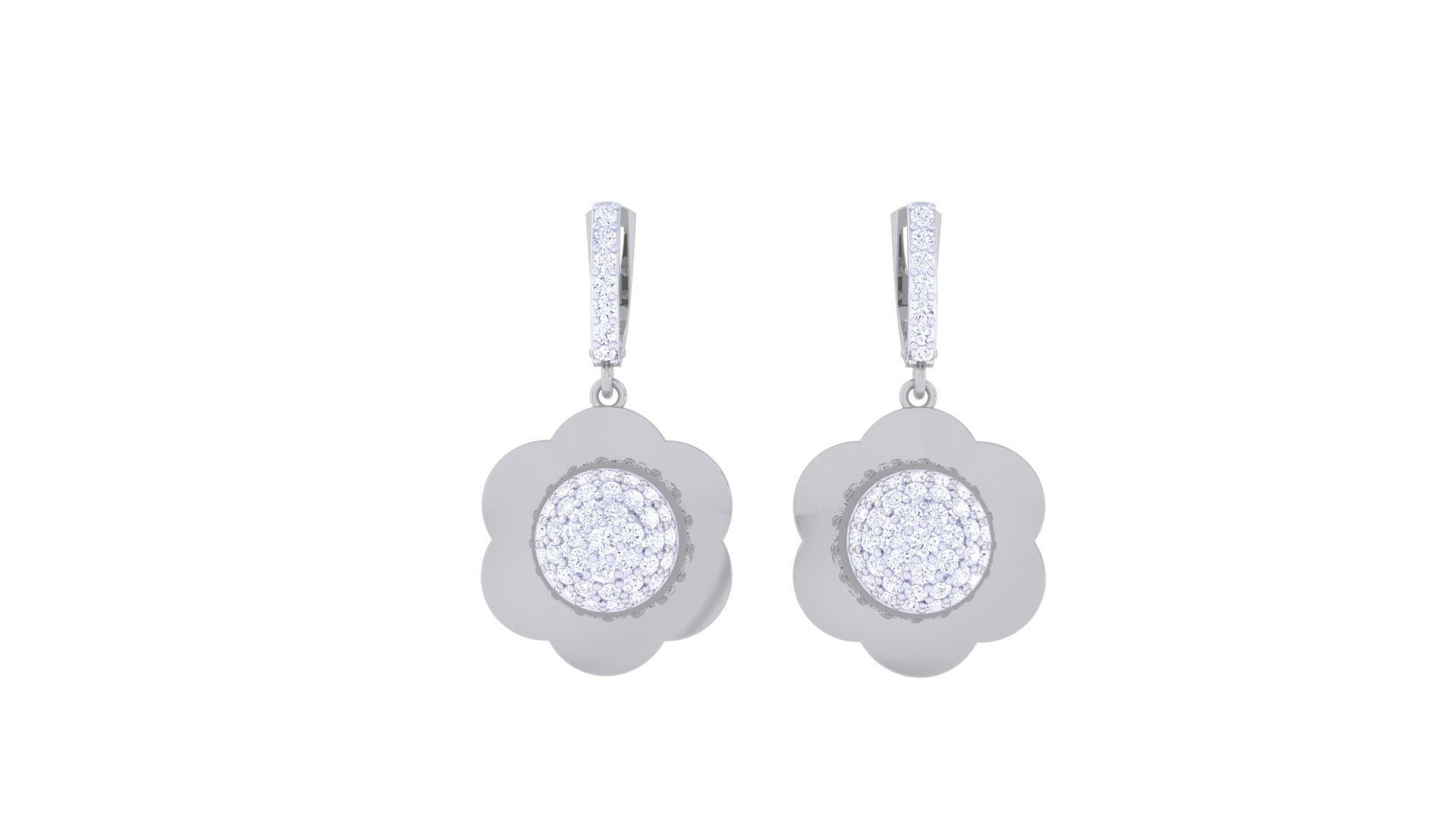 Flower Women Drop Earrings 3dm stl 3mf obj glb gltf render 3D print model_5