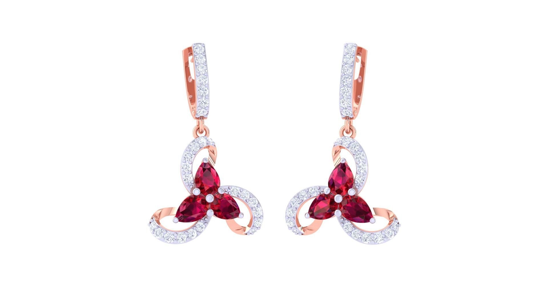 Flower Women Drop Earrings 3dm stl 3mf obj glb gltf render 3D print model_1