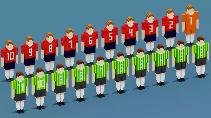 Voxel Soccer Team Players Low-poly 3D model