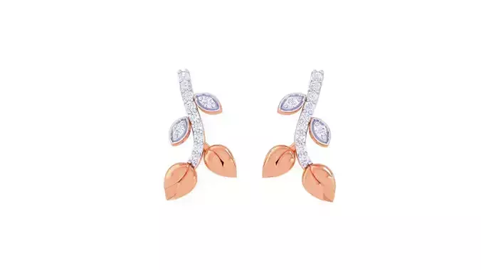 Leaf Women Studs Earrings 3dm stl 3mf obj glb gltf render  3D print model