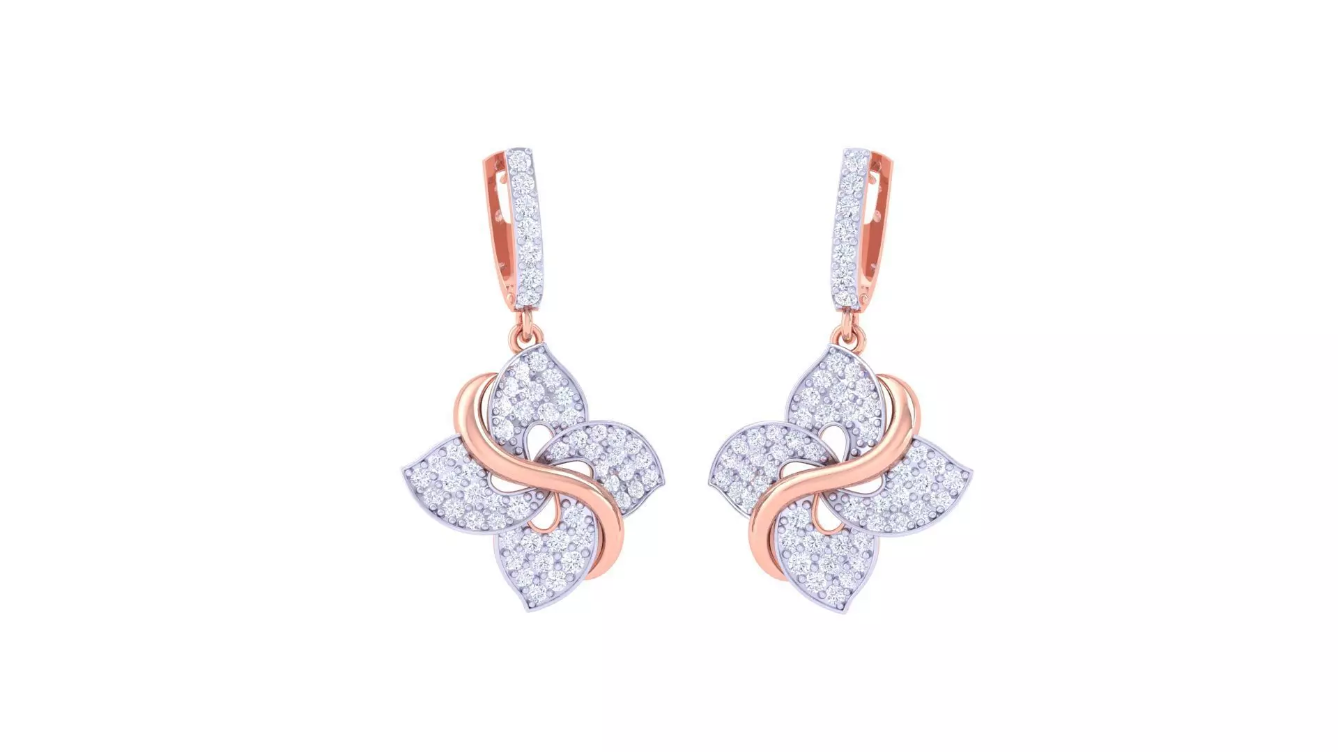 Flower Women Drop Earrings 3dm stl 3mf obj glb gltf render 3D print model_0