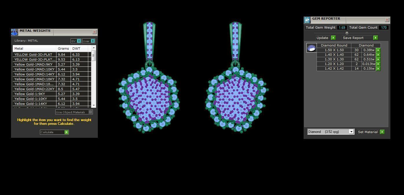 Diamond Head Women Drop Earrings 3dm stl 3mf obj glb gltf render 3D print model_4