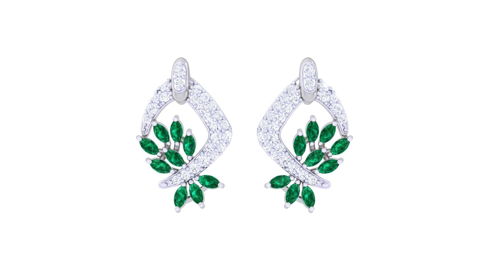 Leaf Women Studs Earrings 3dm stl 3mf obj glb gltf render 3D print model_7