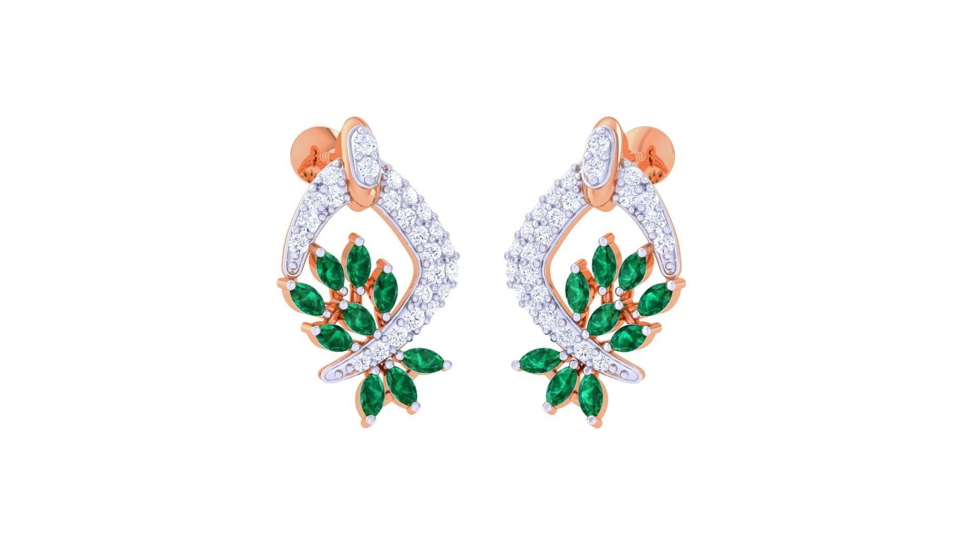 Leaf Women Studs Earrings 3dm stl 3mf obj glb gltf render 3D print model_4