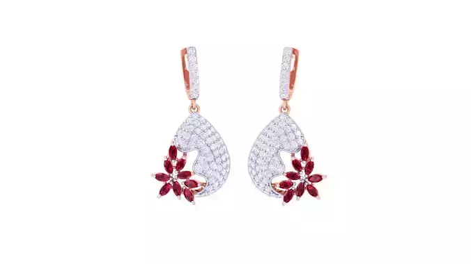 Red Flower Women Drop Earrings 3dm stl 3mf obj glb gltf render
