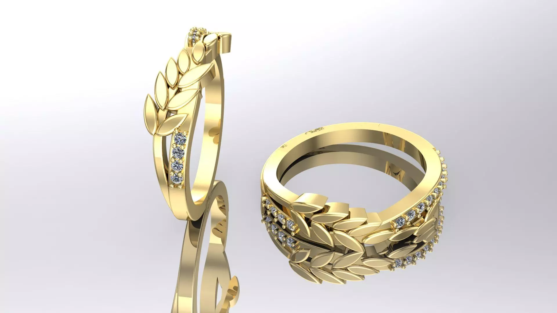 ring leaves with stones 3D print model