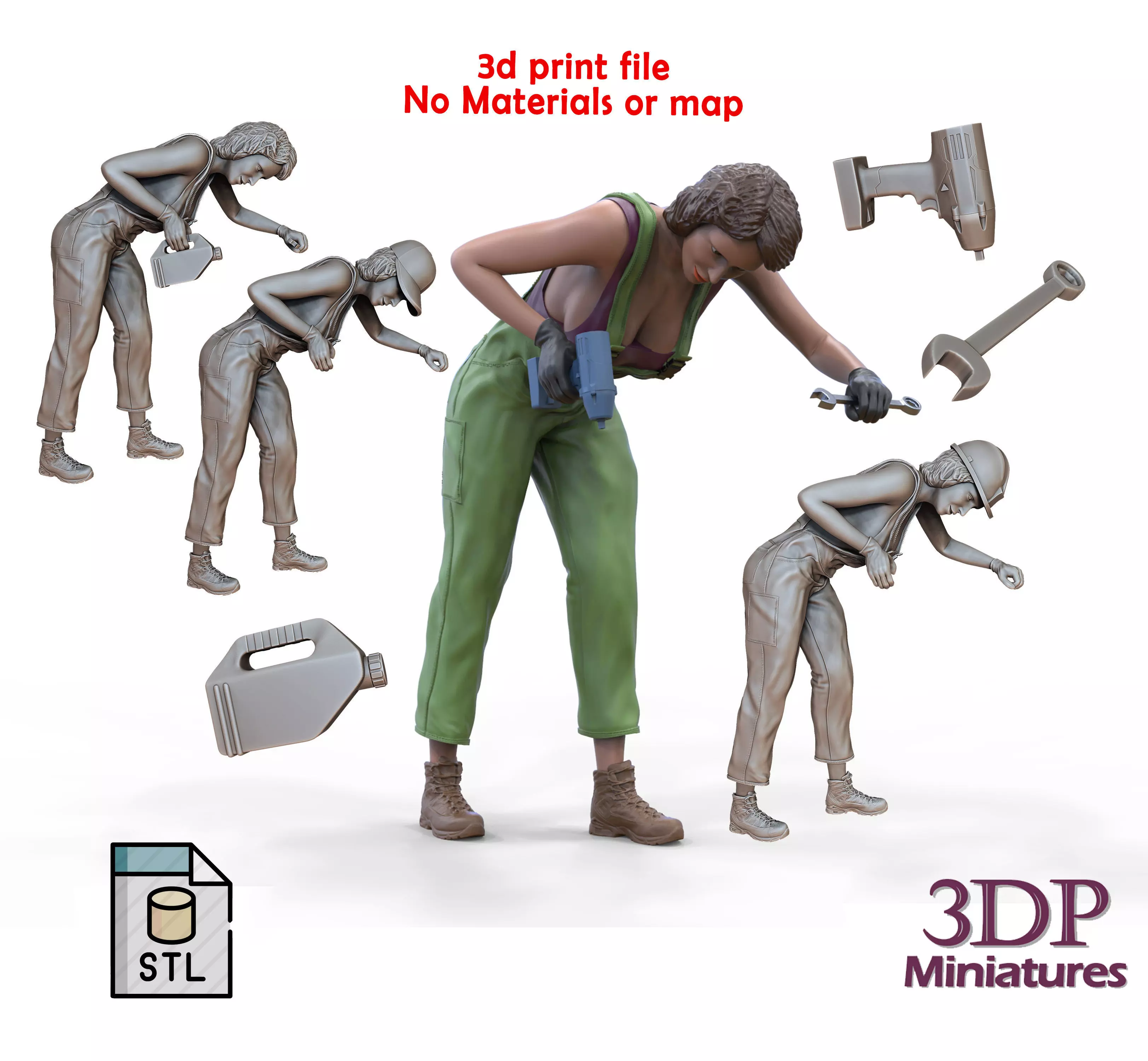 N3 woman mechanic or construction worker 3D print model