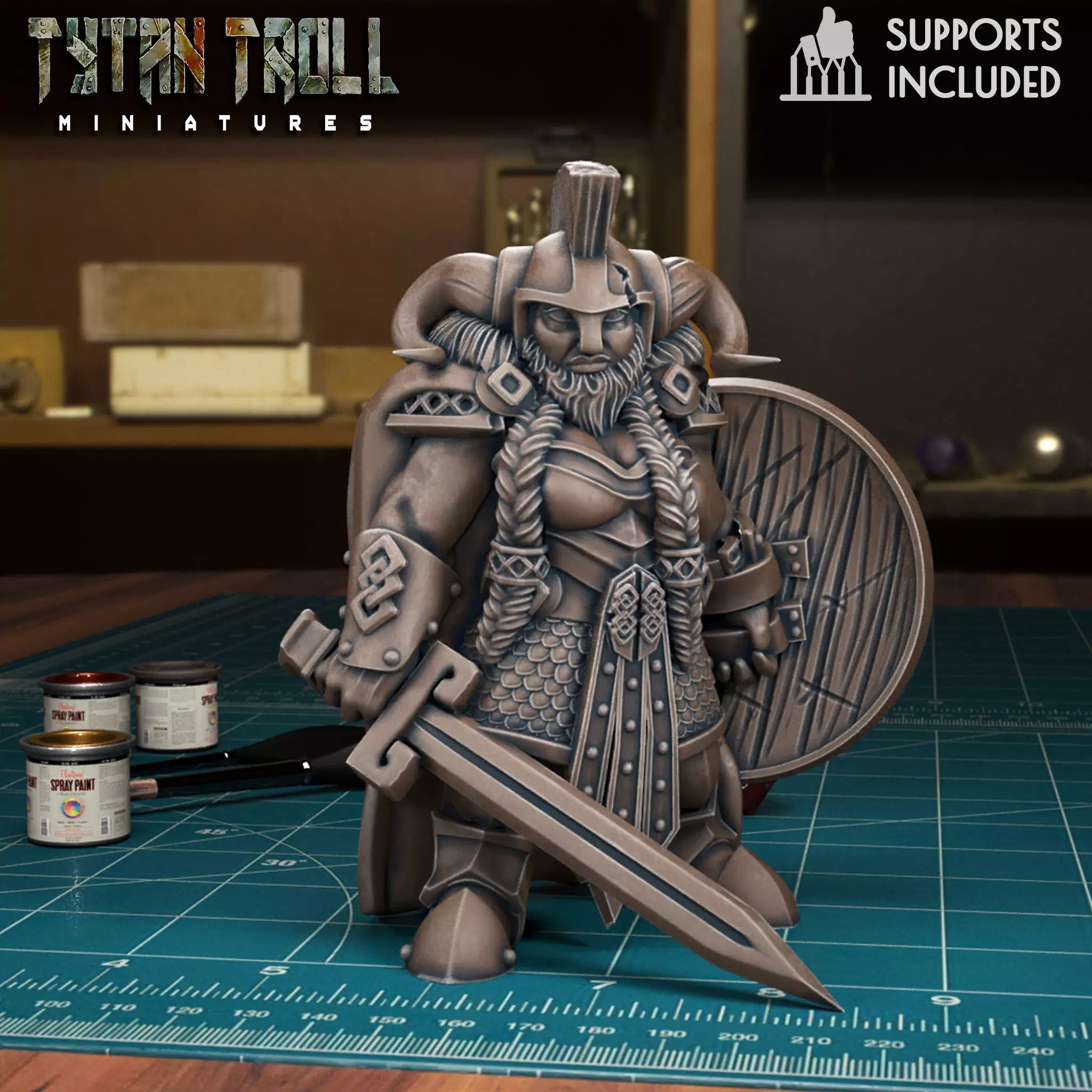 Bearded Female Dwarf 03 - Pre-Supported 3D print model_0