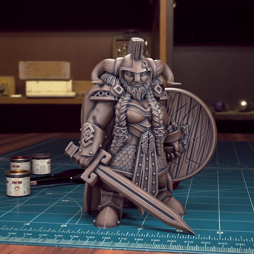 Bearded Female Dwarf 03 - Pre-Supported 3D print model_1