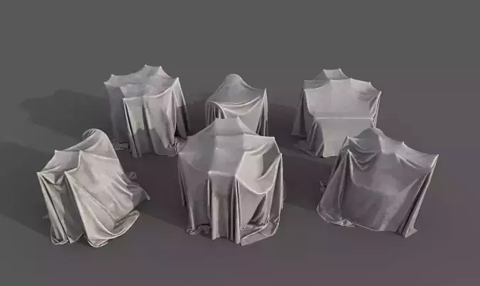 Covered restaurant table and chair combinations PBR Game Ready