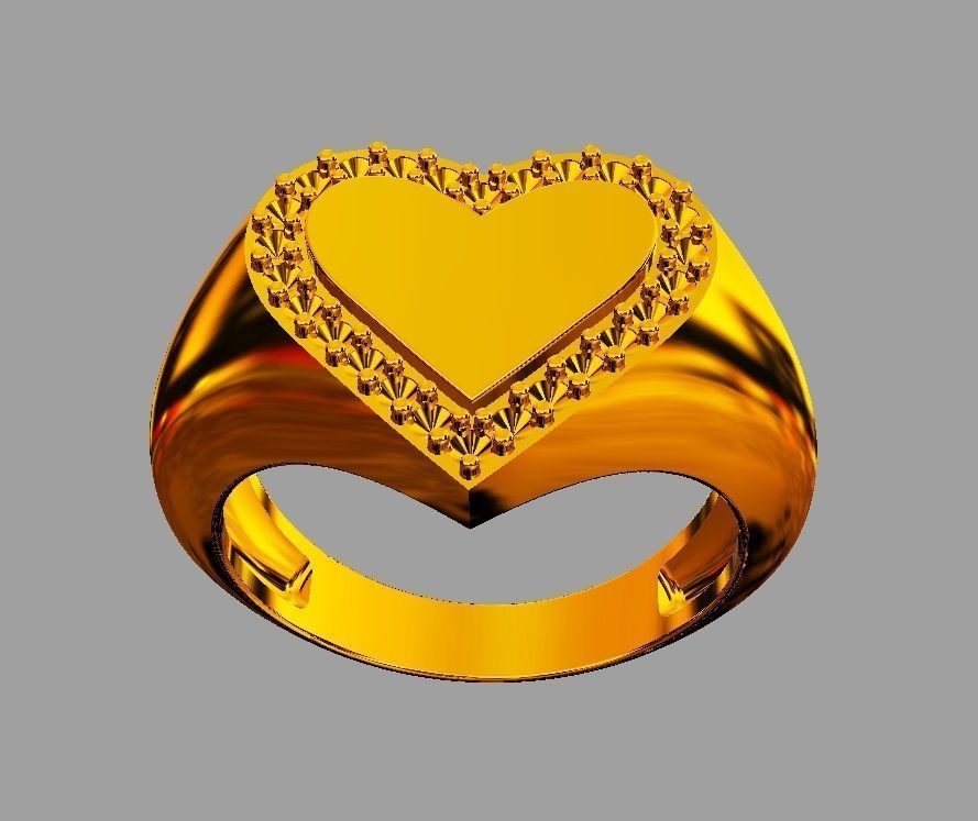 Heart Diamond Signet Ring 3D print model_6
