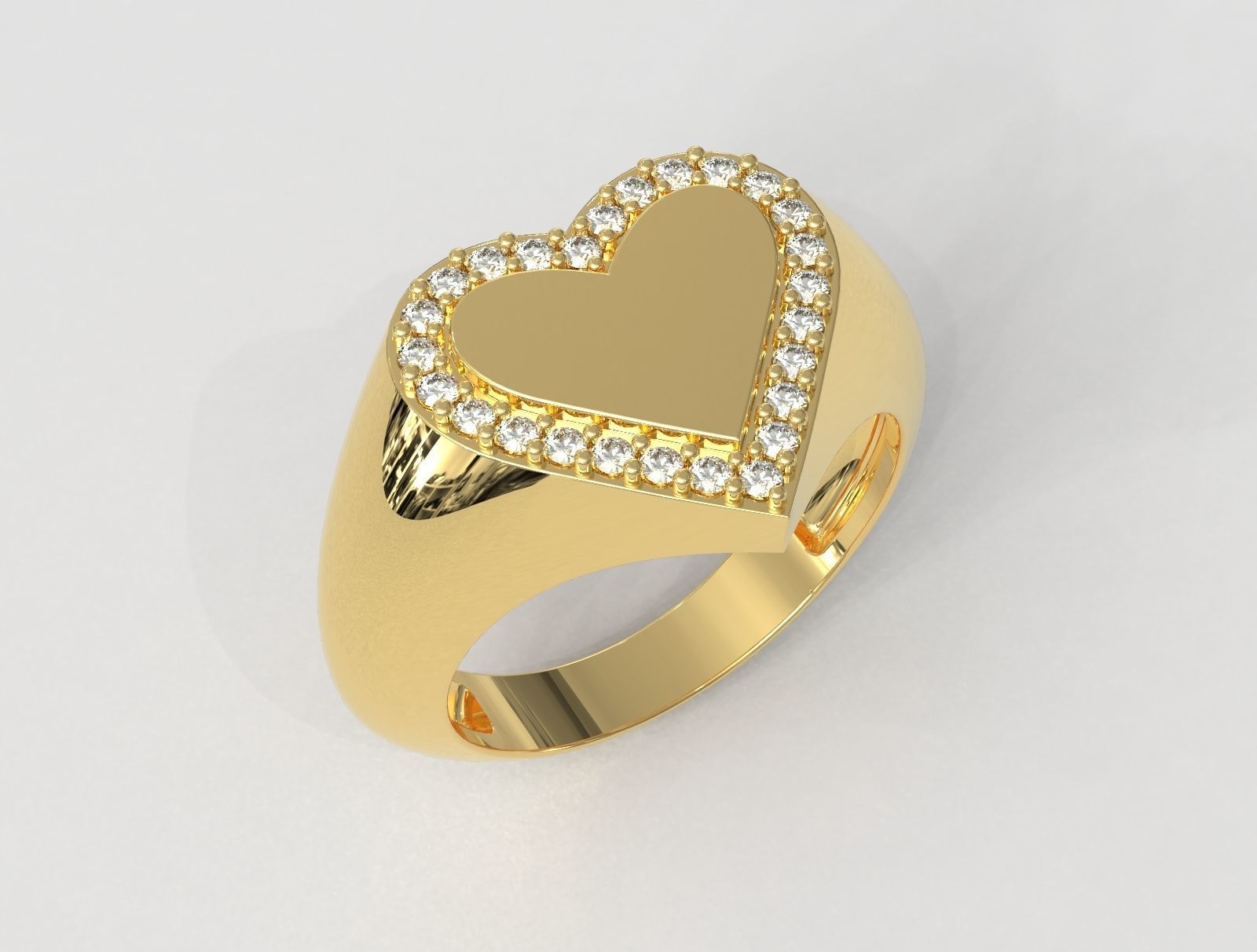 Heart Diamond Signet Ring 3D print model_1