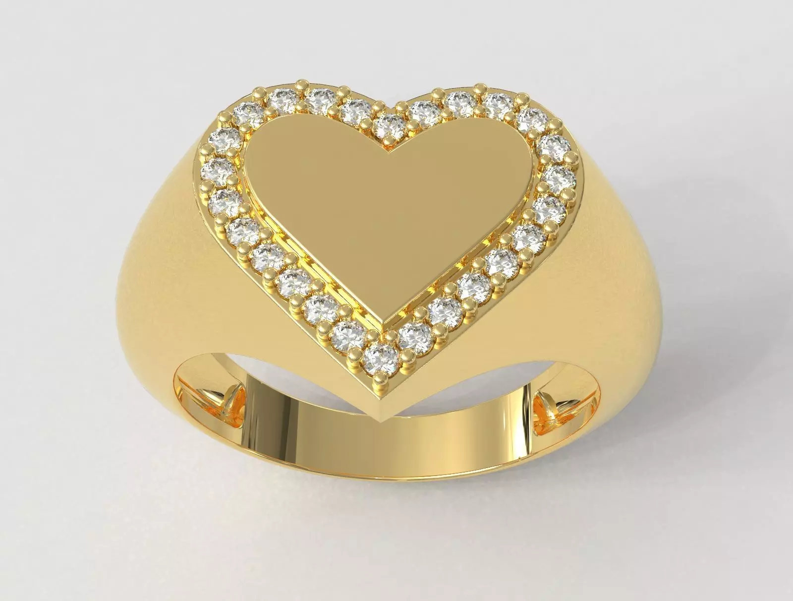 Heart Diamond Signet Ring 3D print model_0