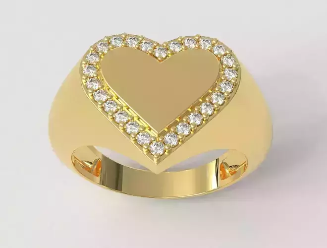 Heart Diamond Signet Ring