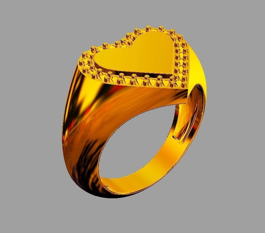 Heart Diamond Signet Ring 3D print model_7