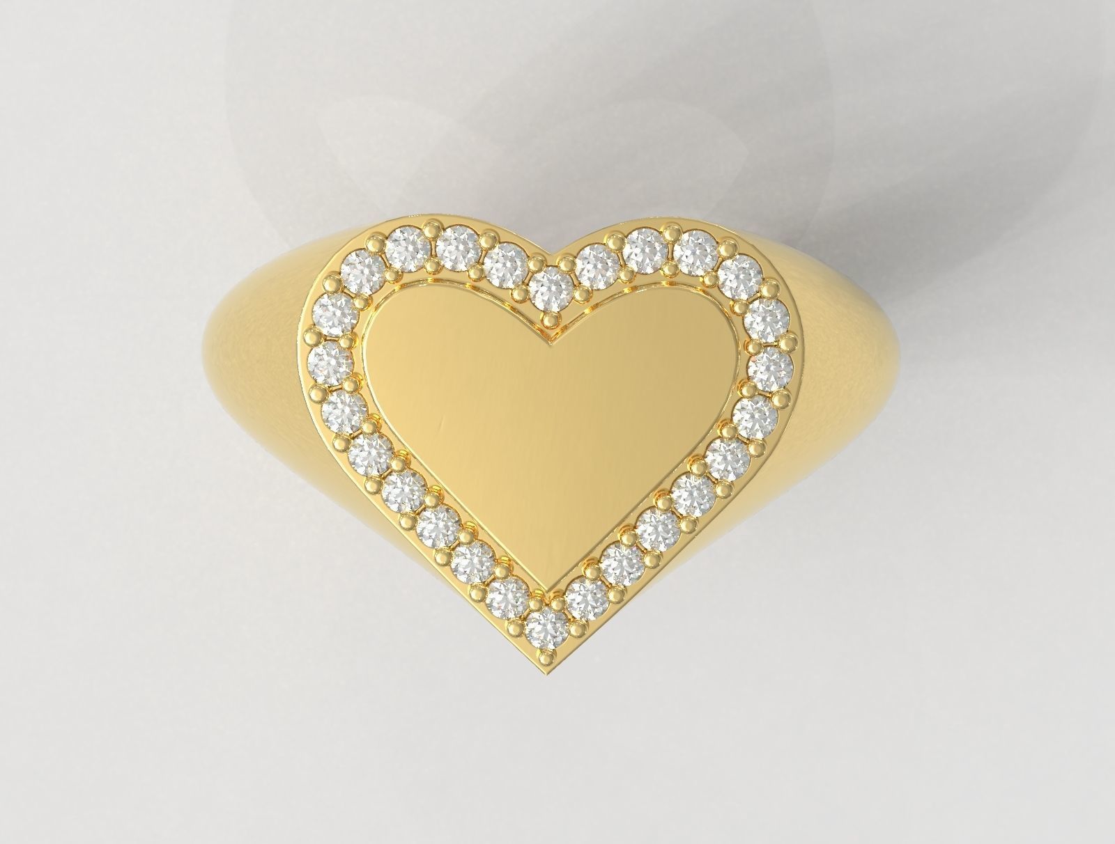 Heart Diamond Signet Ring 3D print model_2