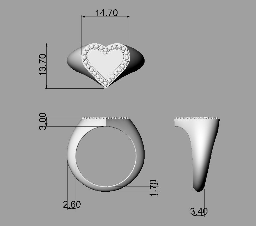 Heart Diamond Signet Ring 3D print model_3