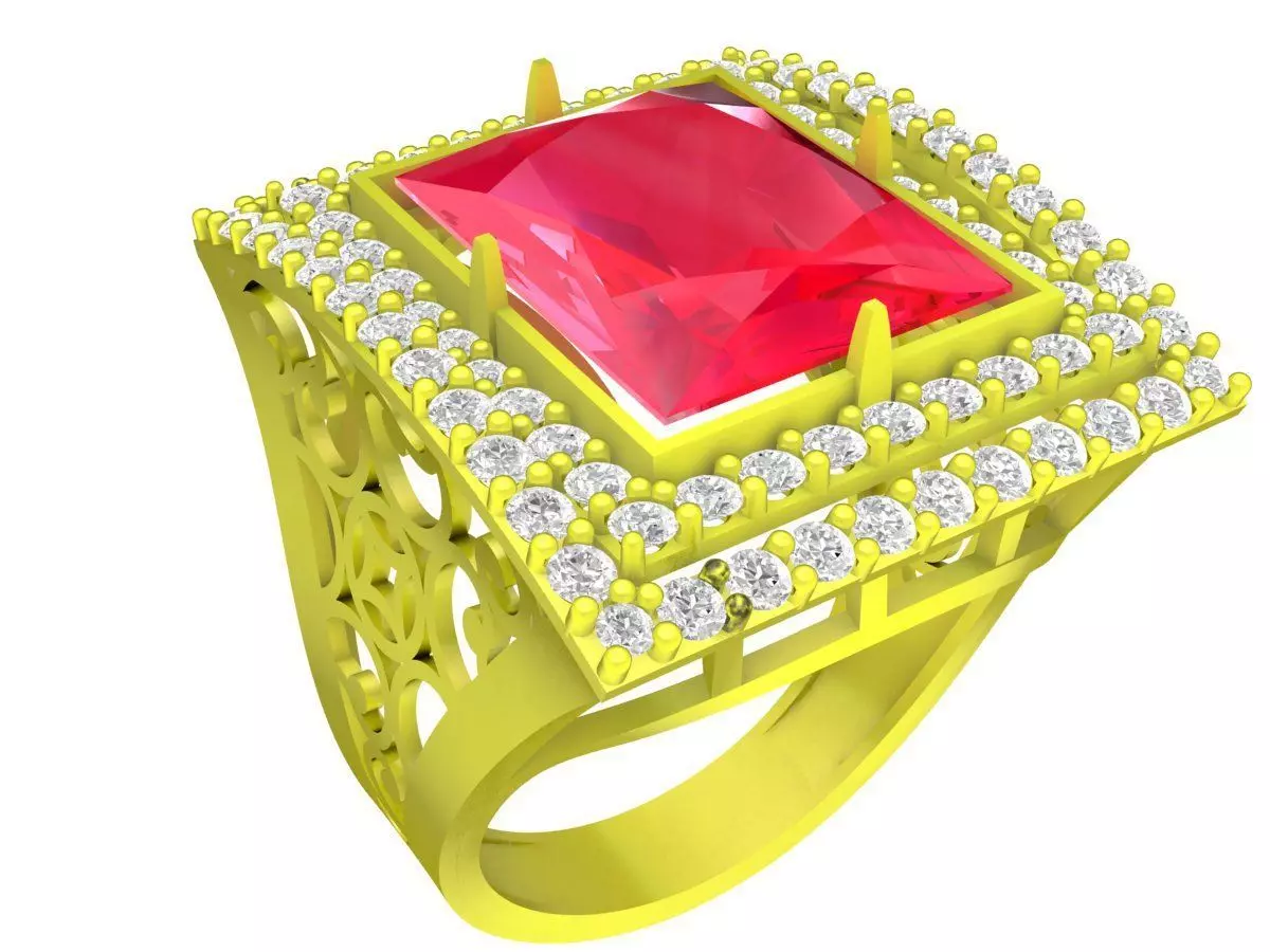 Luxury Rectangle Halo Pave Ring 3D Model for Fine Jewelry 5024 3D print model