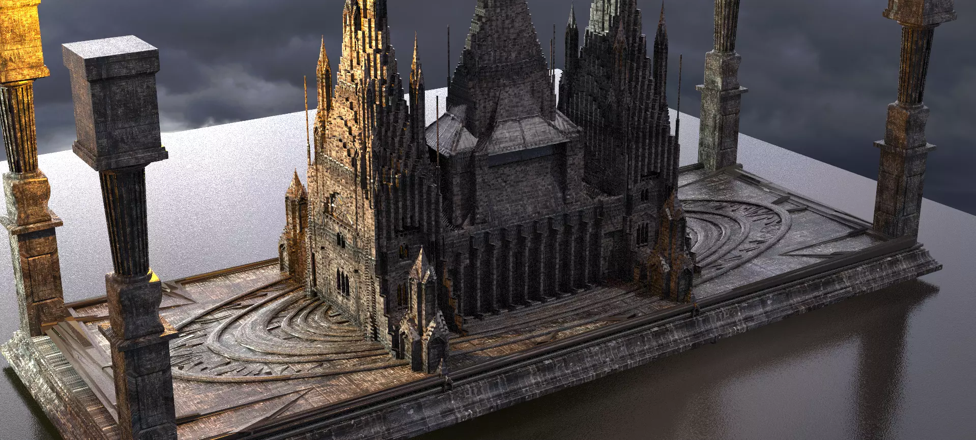 Dark Victorian Castle courtyard 1 3D model_0
