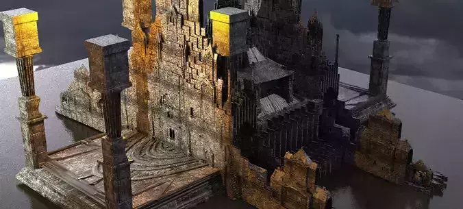 Dark Victorian Castle courtyard 2 3D model