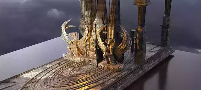 Dark Victorian Art Deco Castle courtyard 