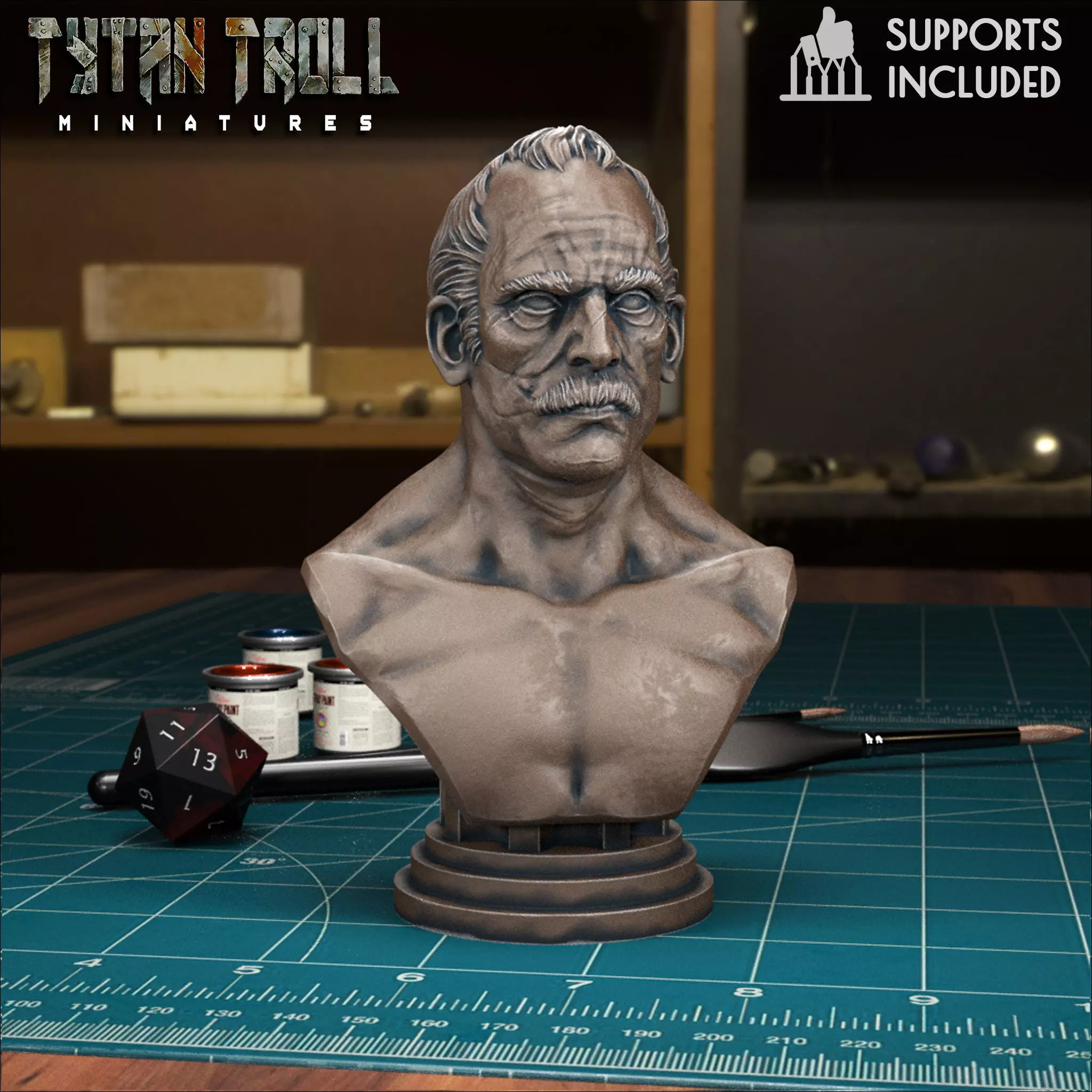 Male Head Bust - Pre-Supported 3D print model_0