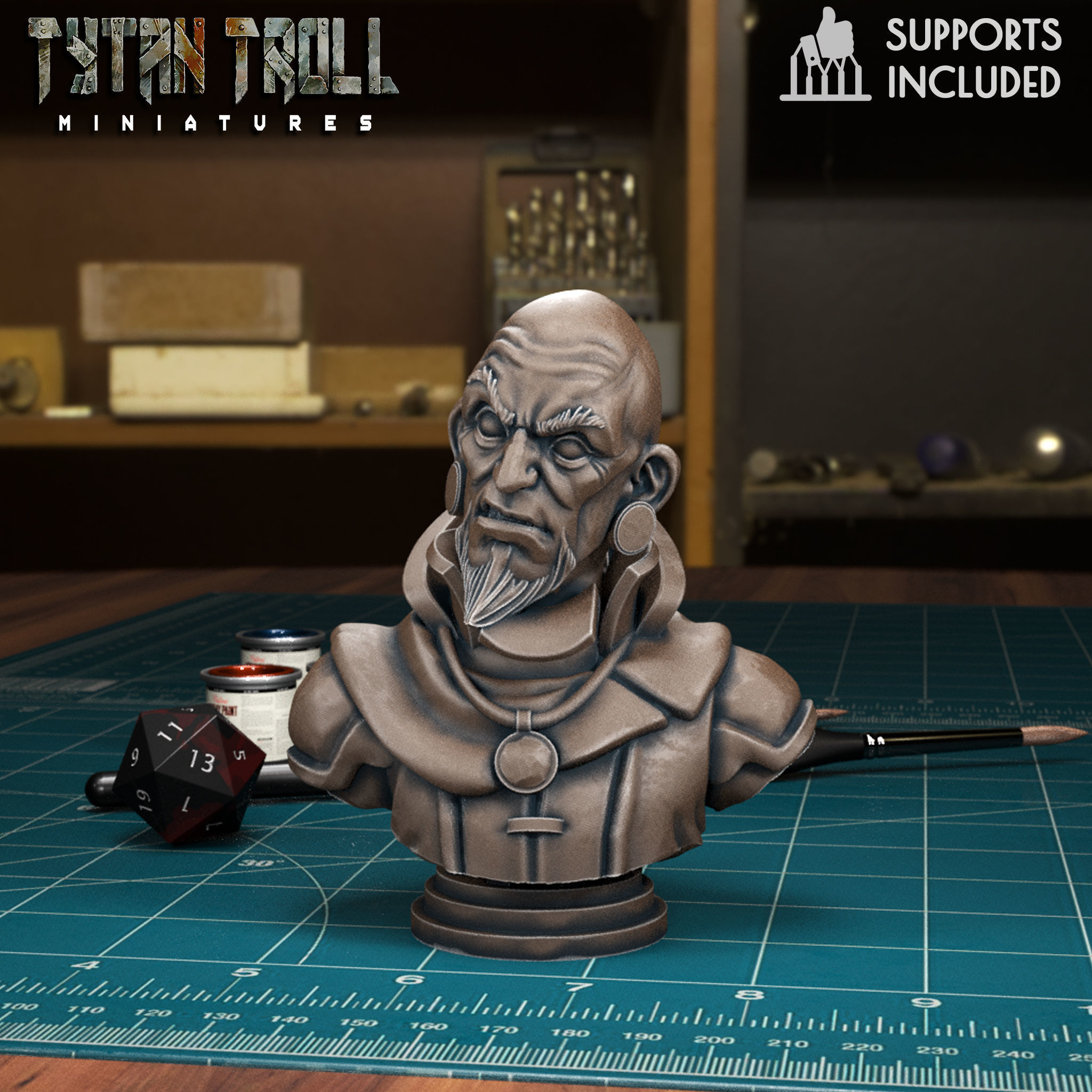 Curse of Strahd - Mordenkainen Bust - Pre-Supported 3D print model_1