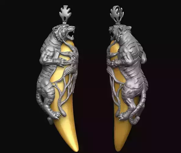 Tiger hugs fangs Pendant 3D print model