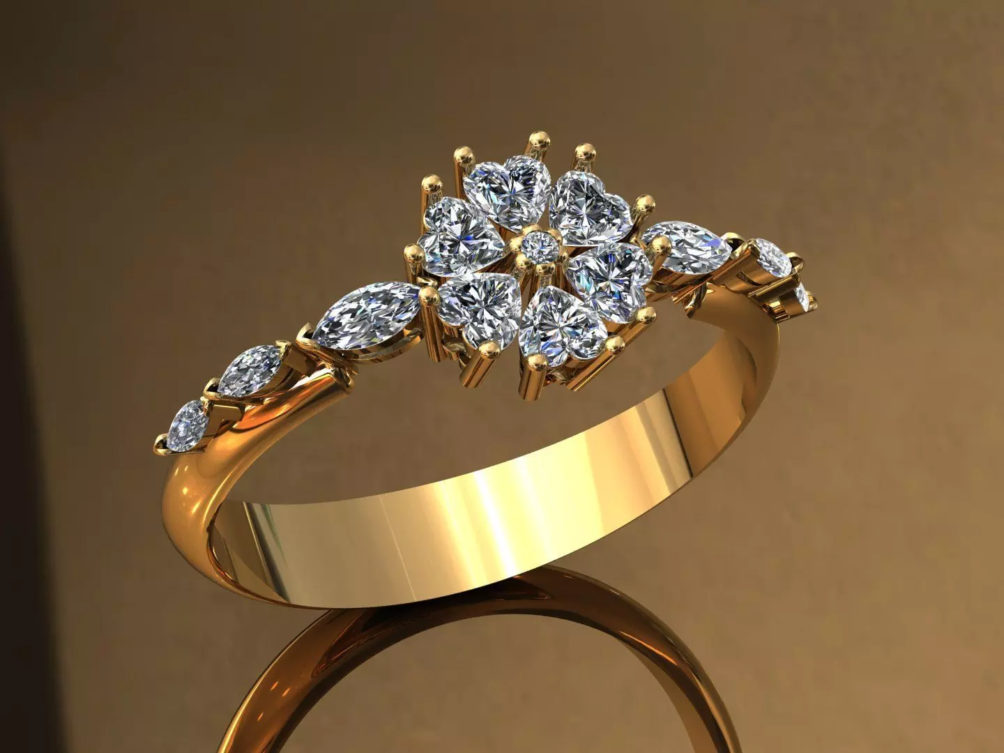 ring-diamond ring- cluster ring- wedding-ring-engagement-ring 3D print model